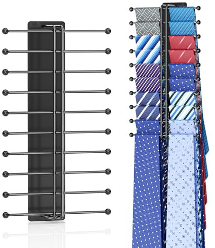 LOXSUN Krawattenhalter für Kleiderschrank, Krawattenbügel Selbstklebend, Krawatten Aufbewahrung, Gürtelhalter Metall, Gürtelbügel mit 20 Haken, Schwarz Krawatte Organizer, Gürtel Organizer für Schals