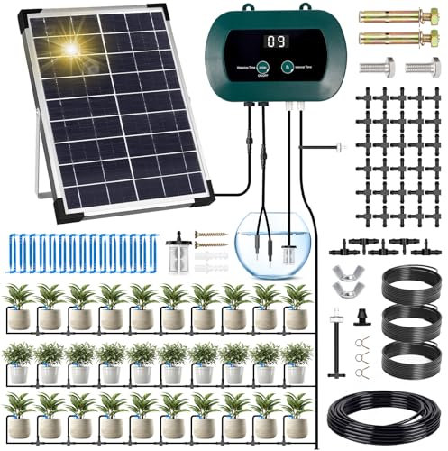 ZQEJEFD Kit D'irrigation Goutte à Goutte Automatique énergie Solaire, Système D'irrigation Automatique de Jardin avec Tuyau Goutte à Goutte de 35M, Systeme Arrosage Automatique pour Plantes en Pot