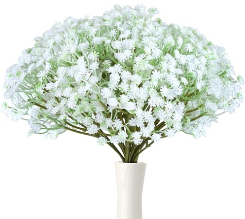 jwogngls 30 st konstgjorda Gypsophila, vita konstgjorda blommor, konstgjord blombukett i plast, torkad Gypsophila för bröllop, fest och heminredning