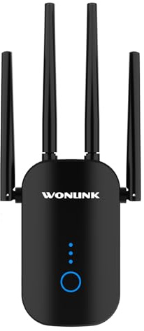 WONLINK Ripetitore WiFi e Amplificatore Segnale WiFi 1200 Mbps Dual Band con 4 Antenne, 1 Porta LAN/WAN, WPS, MU-MIMO, Indicatore Segnale, Supporto Modalità Ripetitore/Router/AP