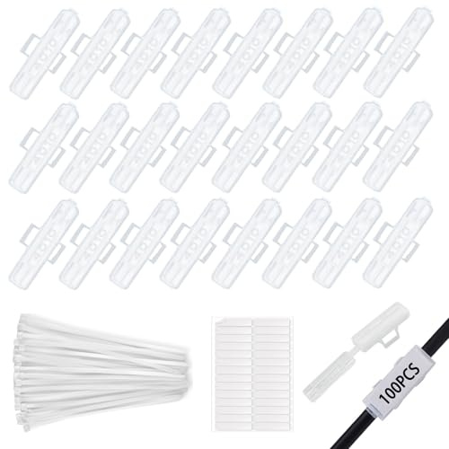 Etichette Per Cavi Trasparente, Scatola per Etichette Impermeabili, Segnacavi Elettrici, 100 Pezzi Etichettatura Cavi, con Fascette, per Etichettare e Ordinare Tutti i Tipi Di Cavi