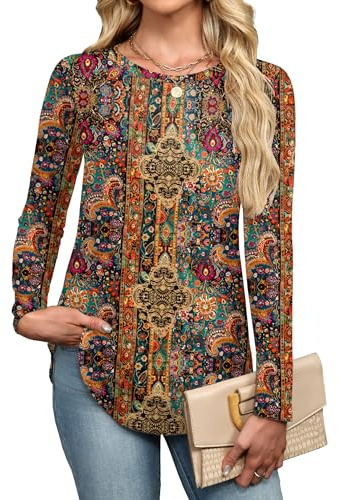 Zeagoo Maglietta a maniche lunghe da donna, con scollo rotondo, casual, per l'autunno, a maniche lunghe, basic in tinta unita, da lavoro, taglie S-XXL, L