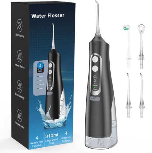 Jet Dentaire Hydropulseur Portable, Jet Dentaire Sans Fil Rechargeable avec 4 Modes Capacité de 310 ml IPX7 Étanche