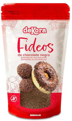 dekora Fideos de Chocolate 100 g – Topping sin gluten, Decoración comestible para Tartas, Postres y Cupcakes – Sprinkles de Cacao para Repostería Creativa