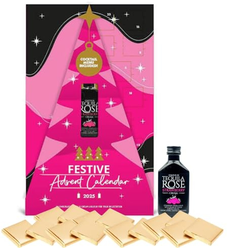Tequila Rose Advent Calendar 2025 – Alcohol Gift for Women with 50ml Mini Bottle & 24 Chocolates – Strawberry Cream Liqueur Christmas Countdown – Festive Xmas Gift for Her, Mum or Girlfriend