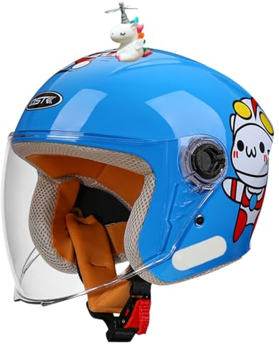 Casco De Moto Abierto para Niños, Homologado Según La Norma ECE 22.06, con Visera Solar para Niños Y Niñas De 3 A 12 Años, Casco Jet para Moto H,48-54cm