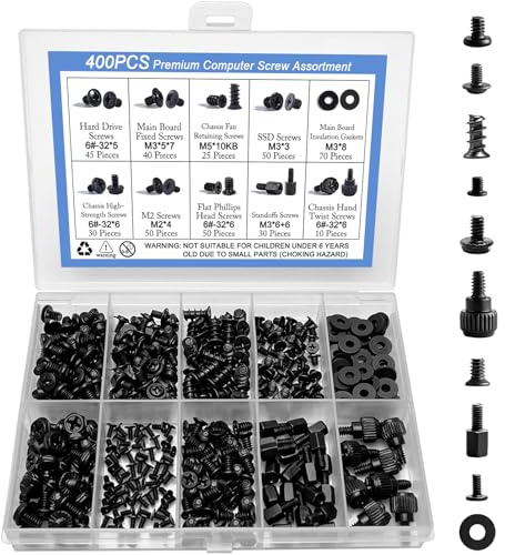 Csbyzqq 400Pcs Professional Computer Screws Assortment Kit, Motherboard standoffs pc screws kit |Compatible with PC Case, SSD, Hard Drive, GPU, Fan & More| for DIY PC Building, Installation and Repair