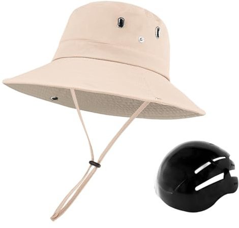 Vistnale Cappello da Sole con Casco da Bici Cappello Anti-collisione Portatile a Tesa Larga con Corda Regolabile per Donne Uomini in Equitazione, Viaggi e Vacanze, Beige|Caschi per Adulti