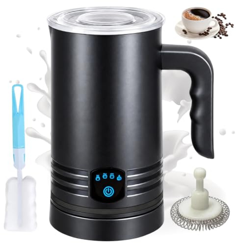 Yazoni 4-in-1 Electric Milk Frother and Warmer, 430ml Automatic Milk Warmer and Frother, Quiet Hot & Cold Milk Foamer Maker and Milk Steamer for Coffee, Latte, Cappuccino, Hot Chocolate Maker (Black)
