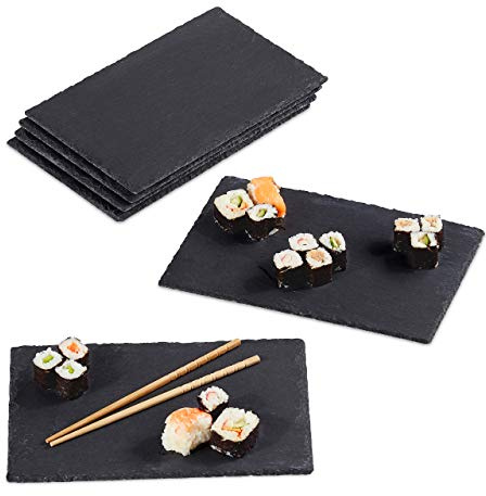 Relaxdays Set de 48 Platos de Pizarra, Bandejas para Servir Comida, 30 x 20 cm, Grandes, Antracita