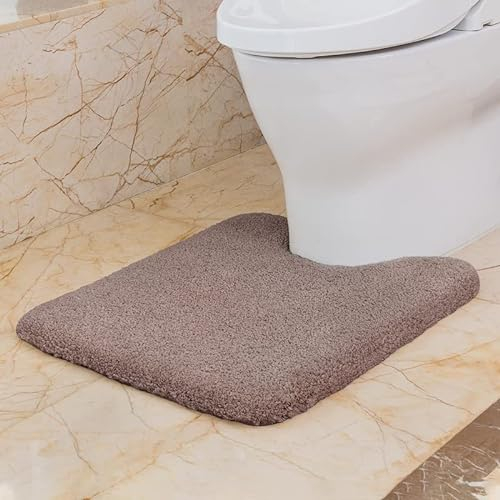 VANZAVANZU WC Vorleger mit Ausschnitt rutschfest WC Teppich Verdickt Klovorleger Weich Stand WC-Vorleger Flauschige Mikrofaser Toilette Badteppich - 50 x 60cm (Taupe)