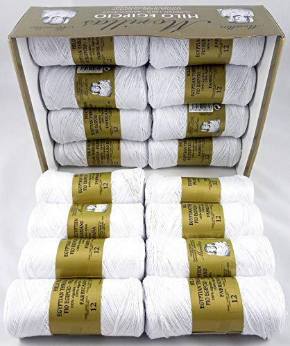 ▷ Pack de Zepelines de Algodón perlé 100% egipcio mercerizado para DIY y tejer a mano labores de ganchillo o punto con un acabado elegante. (16 unidades Perlé N12, Blanco)