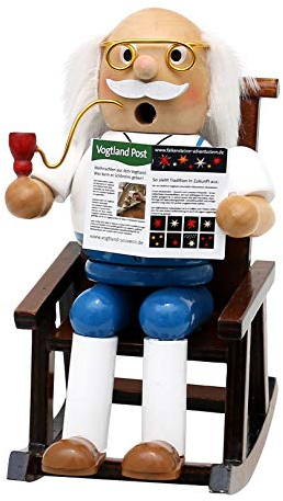 Dekohelden24 Holz Räucherfigur/Räuchermann Opa im Schaukelstuhl, L/B/H: 9,5 x 11 x 15 cm.