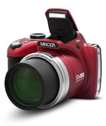 Minolta Pro Shot 16 Mega Pixel HD Digital Camera with 53x Optical Zoom, Full 1080p HD Video & 16GB SD Card, MN53Z, Red