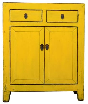 Fine Asianliving Antiker Chinesischer Schrank Gelb Hochglanz B76xT40xH93cm China Chinesischer Schrank Chinesischer Hochzeitsschrank Orientalische Möbel Asiatische
