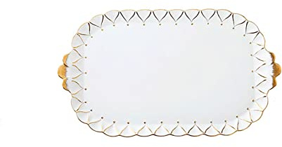 SUNESA Charola de Servicio Bandeja de cerámica de Bandeja con Bandeja de Servir con Mango Fruta té café Bandeja Blanco Bandeja Decorativa