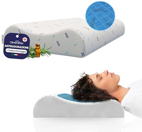 OlimpoFLEX Kratos | Cuscino in Memory Foam e Gel Termoregolatore Cervicale Ortopedico da Letto 72x42cm Guanciale Ergonomico e Traspirante con Federe in Omaggio – Made in Italy 100%