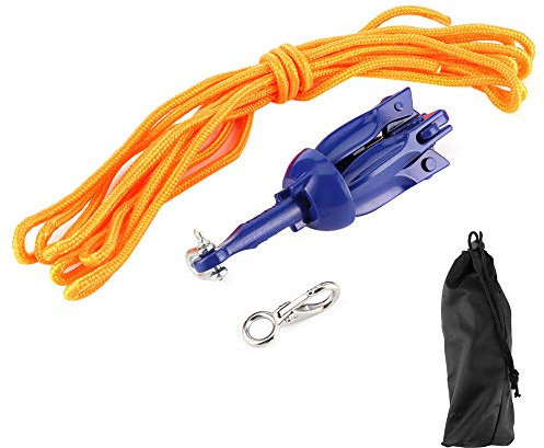 VOBOR Marine Kit di Ancoraggio Pieghevole - Gancio per Corda di Ancoraggio in Lega di Alluminio a 4 Denti per Moto d'Acqua per Barche a Vela, Kayak, Gommoni, Moto d'Acqua, Canoe, Barche a Remi