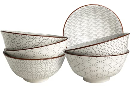 Artime - Lot de 6 Grands Bols, bols à Céréales, à Soupe, Bols en 100% Porcelaine avec Imprimés, Vaisselle Elégante, Contenance 950ml, Adapté Lave-Vaiselle et Micro-onde