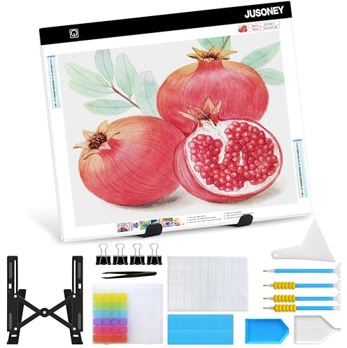 JUSONEY Leuchttisch A3 für diamond painting, Diamond Painting Zubehör Dimmbare Light Pad für Zeichnen Skizzieren Animation Leuchttisch Kinder Erwachsene Diamond Painting Set mit Stift Boxen Ständer