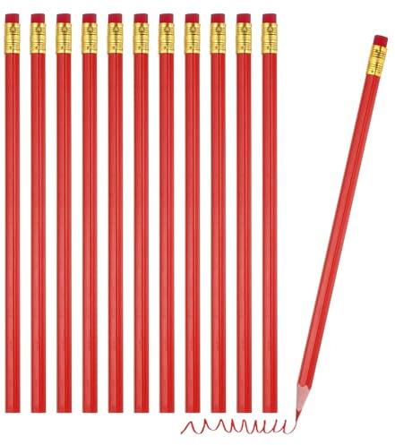 PATIKIL Cancellabili, 12 Pezzi Matite Colorate A Olio Con Gomme Asta Esagonale Matite Colorate In Legno Per Test Correzione Valutazione Pittura Arte, Red