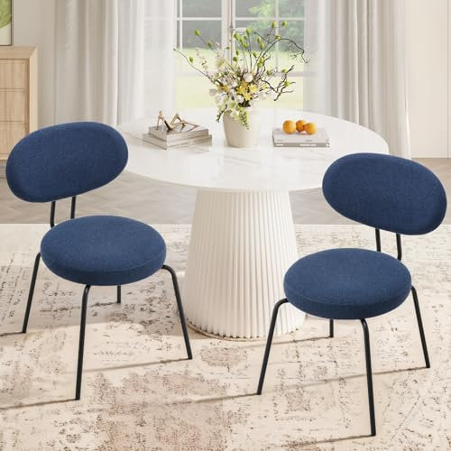 COLAMY Polsterstühle für das Esszimmer, 2er Set, Moderne Küchenstühle mit Rückenlehne, Kleine runde Metallseitenstühle mit gekrümmter Rückenlehne für Esszimmer, Küche, Restaurant, Blau