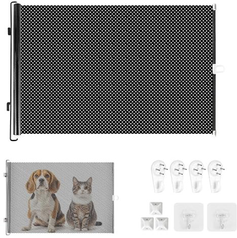 Türschutzgitter Ausziehbar, PVC Treppenschutzrollo ohne Bohren, Höhe: 40cm, Länge: 0-125cm Treppenschutzgitter Hund, Treppengitter Ausziehbar für Kätzchen und Welpen, Absperrgitter für Treppen/Türen