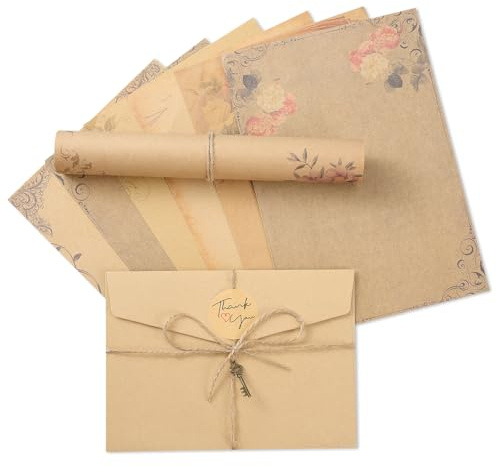 Writing Stationery Paper with 12 PCS Envelops, Stationary Paper and Envelopes Set Unique Flower Design Writing Paper and Envelopes Lined Letter Writing Set for Invitation Gifts (6 Sets)