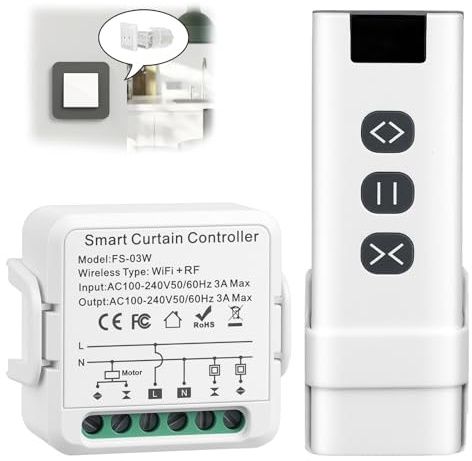 Interruttore Tapparelle WiFi, Modulo Comando per Tapparelle Elettriche con 1 telecomando RF, Compatibile Con Alexa, Google Home, Tuya,Ccontrollo Vocale,Timer Switch per Persiane Avvolgibili e Tende