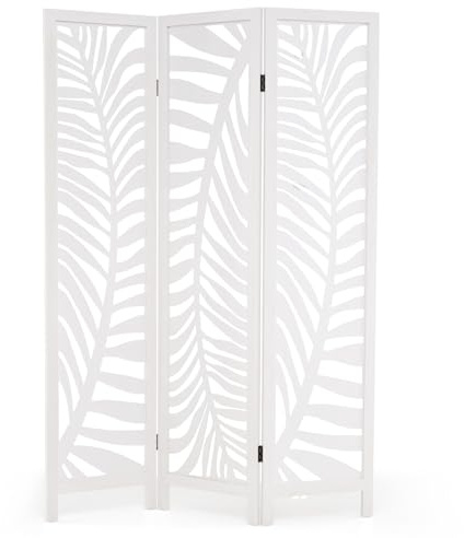 GOPLUS Biombo Divisor de 3 Paneles, 170 cm Separador de Ambientes con Marco de Madera de Paulownia Natural, Biombo Madera Plegable para Sala de Estar, Dormitorio