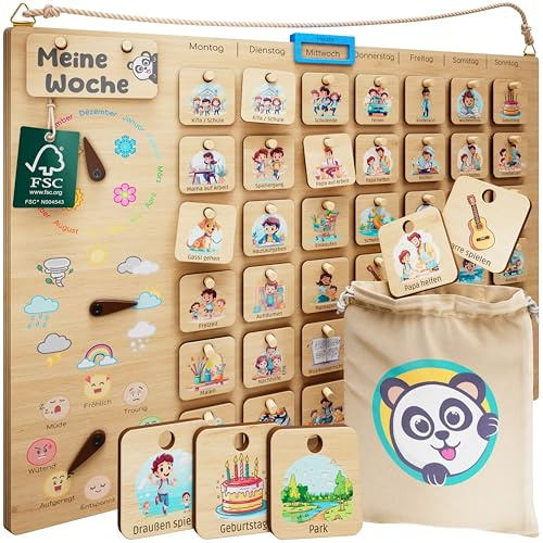 PANDABANDE Premium Wochenplaner Kinder Holz - 100% FSC®-zertifiziert