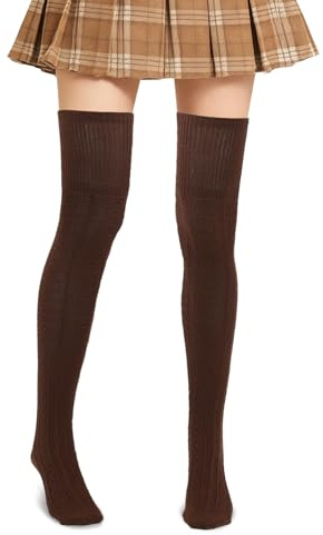 HUKUMA Chaussettes Hautes Montantes Femmes Marron, 39-42， Chaussettes Thermiques