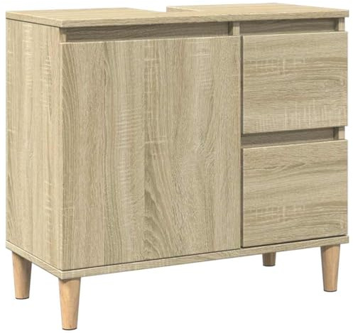 Tomostar Meuble sous Lavabo, Meuble de Rangement Salle de Bain sous Vasque Armoire Évier chêne Sonoma 65x33x60 cm