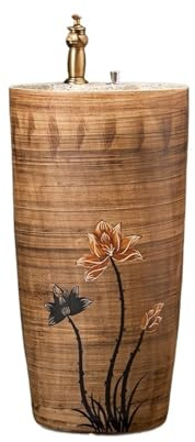 Lavandino moderno con piedistallo Lavabo da bagno in ceramica monoblocco for uso domestico, con piedistallo, rubinetto e kit di scarico