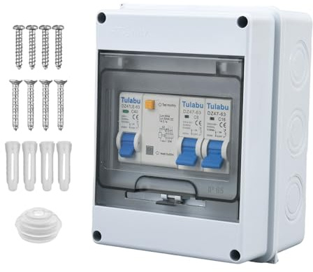 Tulabu 2 Way Consumer Unit Circuit Breaker, IP65 Weatherproof for Garages