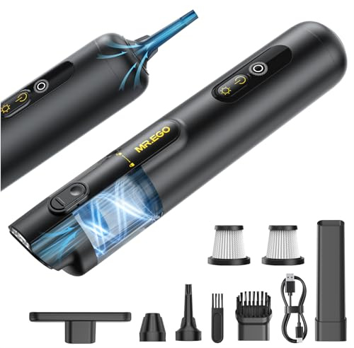 Mr.ego Car Vacuum Portable Cordless, 20000Pa Mini Vacuum Cleaner & Air Duster, 100,000 RPM Brushless Motor Handheld Vacuum with LED Light and Multi-Nozzles for Car, Home, Office, Pet (Black)