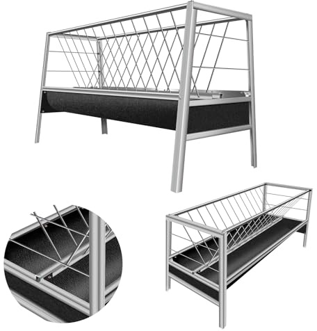 2 in 1 Livestock Pasture Feeder with Deeper Feeding Pan, 90 Gallon Large Capacity Goat Hay Feeder, Rubber Stainless Steel Grain & Hay Feeder, Hay Rack for Horses, Foal, Cows, Goats