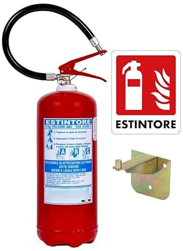 Estintore a Polvere Kg 6, Certificato, Fornito di Staffa + Cartello + Tagliando di Controllo (La Scadenza del Tagliando Non è la Scadenza dell’Estintore) – Estintore Pronto all’Uso TAG Nr E1061
