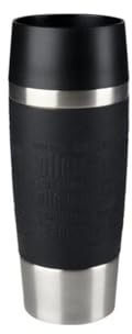 Tefal Travel Mug 0.36L, Black Silicone Sleeve, 100% Leak-Proof Thermal Mug, Double-Walled Vacuum Insulation, Hot & Cold Drinks, 360° Drinking, Easy to Open, Dishwasher-Safe, 5-Year Guarantee, K3081114