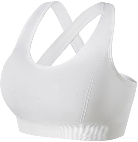 FITTIN Racerback Sports Bra for Women- Padded Seamless Activewear Bras for Yoga Gym Workout Fitness White