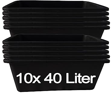 Hossi's Wholesale – 10 Stück Mörtelwanne 40 Liter für Baustelle, Haushalt, Garten, Industrie UVM. – Mörtelkübel für Mörtel, Beton, Schutt & Baustoffe – extrem Stabiler Baueimer mit verstärktem Boden