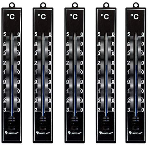 5er Set Analogthermometer Schwarz - Vielseitige Thermometer für Innen & Außen: -30 bis +50°C - Ideal als Zimmer-, Küchen-, Bad-, Balkon- & Gartenthermometer - Robustes Kunststoffgehäuse
