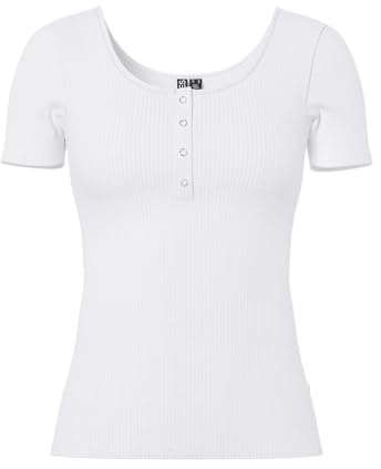 PIECES Pckitte SS Top Noos BC, Camiseta para Mujer, Blanco Brillante, S