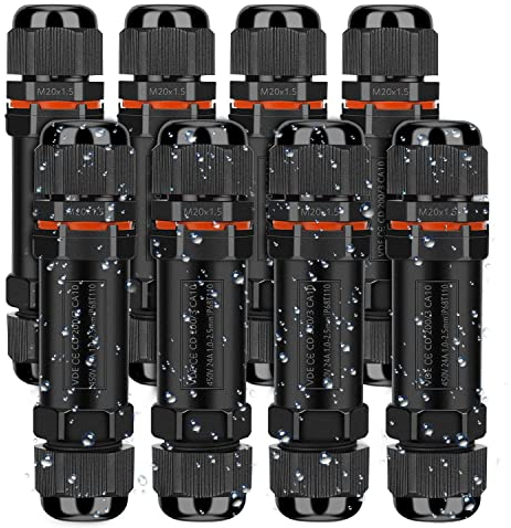 Kabelverbinder Wasserdicht IP68, Verbindungsmuffe Erdkabel Verbindungsbox 3-polig für Ø3-12 mm Kabeldurchmesser, Verteilerdose Abzweigdose Außen Wasserdicht, 8 Stück Schwarz