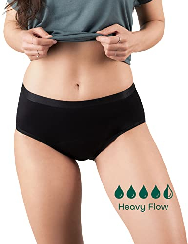 BeMee Perioden-unterwäsche, Nighttime Hipster Heavy Flow, Damen-Nachtwäsche, Menstruations-Slip für die Nacht, Bambus-Viskose, auslaufsicher bei starker Blutung für Frauen, schwarz, Größe XXL