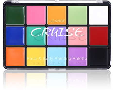 UCANBE Körperfarben Set 15 Farben - Gesichtsfarbe Bodypainting Farben für Theaterschminke, Karnevalsschminke, Halloween, Wasserdicht, Langlebig