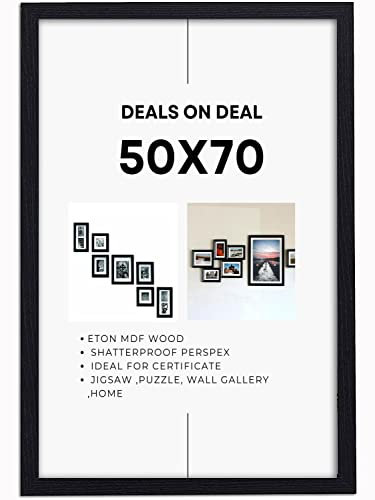 DEALS ON DEAL Extra Wide 50x70cm Frame Black- Large 50 x 70 cm Picture Frames jigsaw puzzle, With Eton Wood, Clear Perspex Front & Wall Hanging Hooks- for Wall Decoration Photos Canvas Paintings
