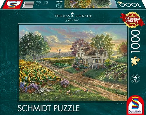 Schmidt Spiele 58779 Thomas Kinkade, Sonnenblumenfelder, 1000 Teile Puzzle, Schwarz