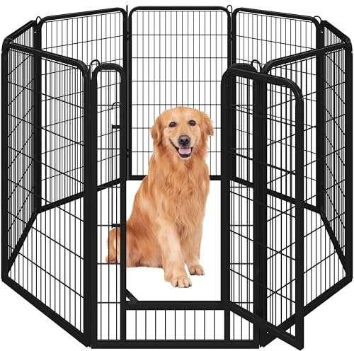 Abician Parc pour Chien 71 x 120 cm Enclos Parc 8 Panneaux avec Porte Noir