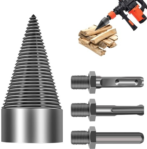 Bebochoi Spaccalegna per Uso Domestico 50 mm, Spaccalegna a Spirale, Cono di legno Punta Spaccalegna per Trapano, Cono per Trapano Spaccalegna con 3 Impugnature per Trapano